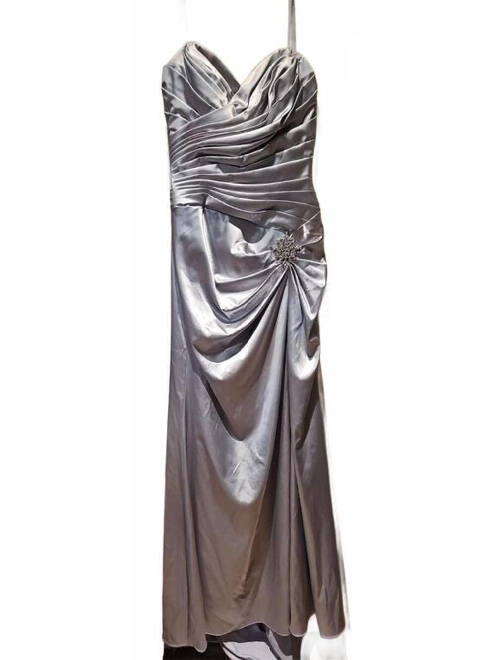 Y2K Feminine Fiesta Strapless Sterling Color Rhinestone Formal Gown Dress Size L